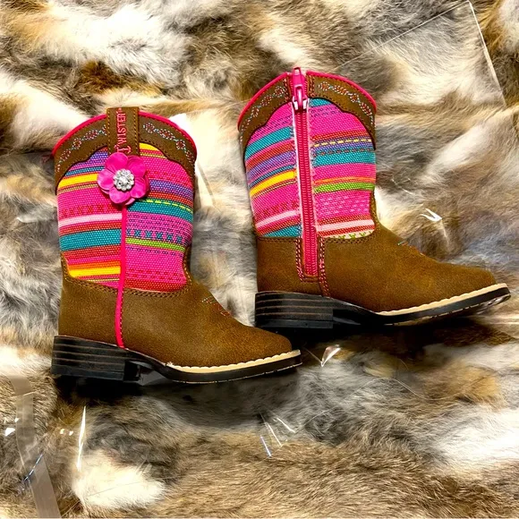 Blazin’ Roxx (M&amp;F) Camilla Toddlers Pink Serape Zip Side Cowgirl Boots #4419844