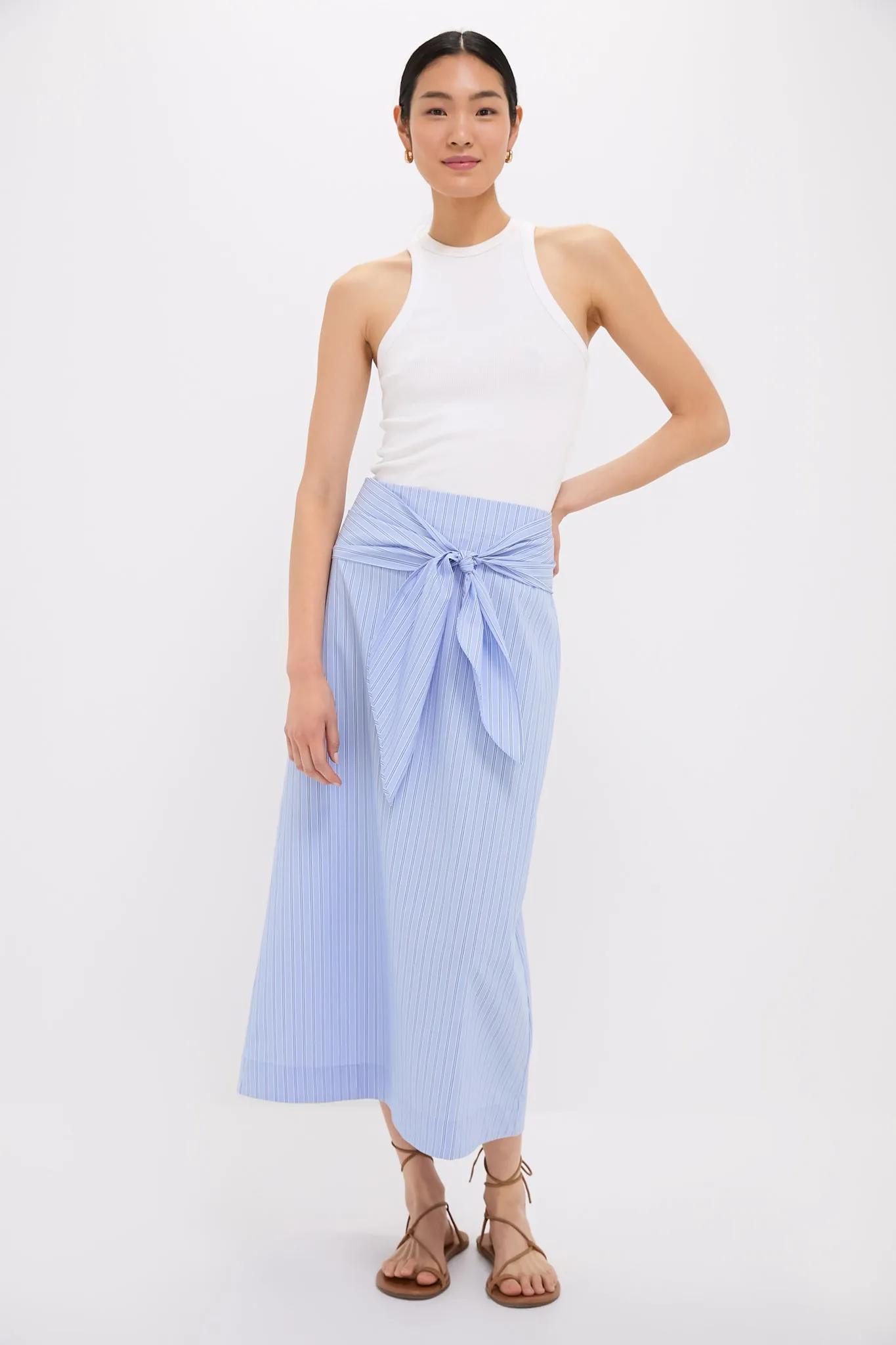 Blue and White Stripe Tie Front Cassie Skirt