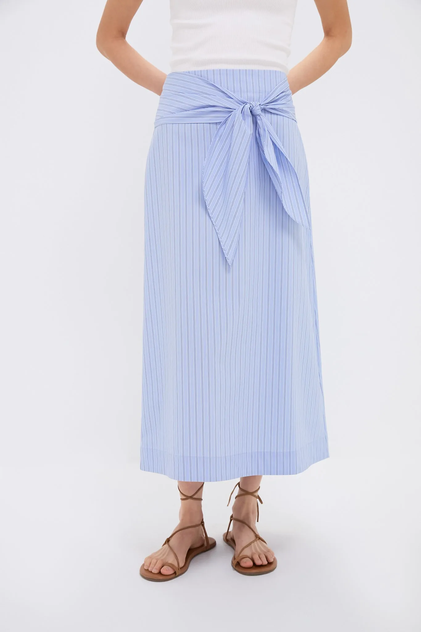 Blue and White Stripe Tie Front Cassie Skirt