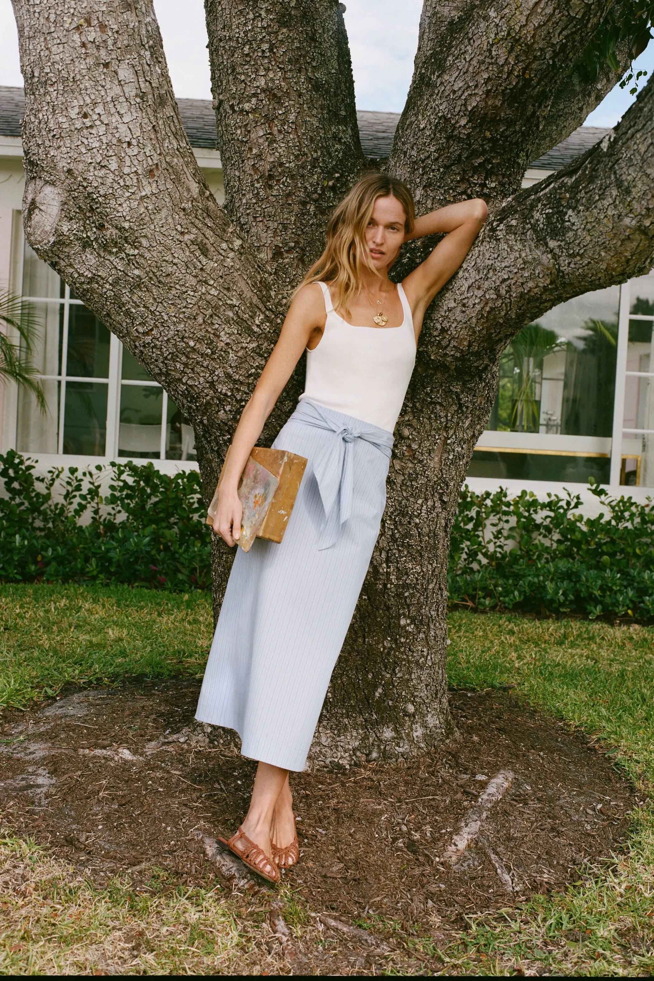 Blue and White Stripe Tie Front Cassie Skirt