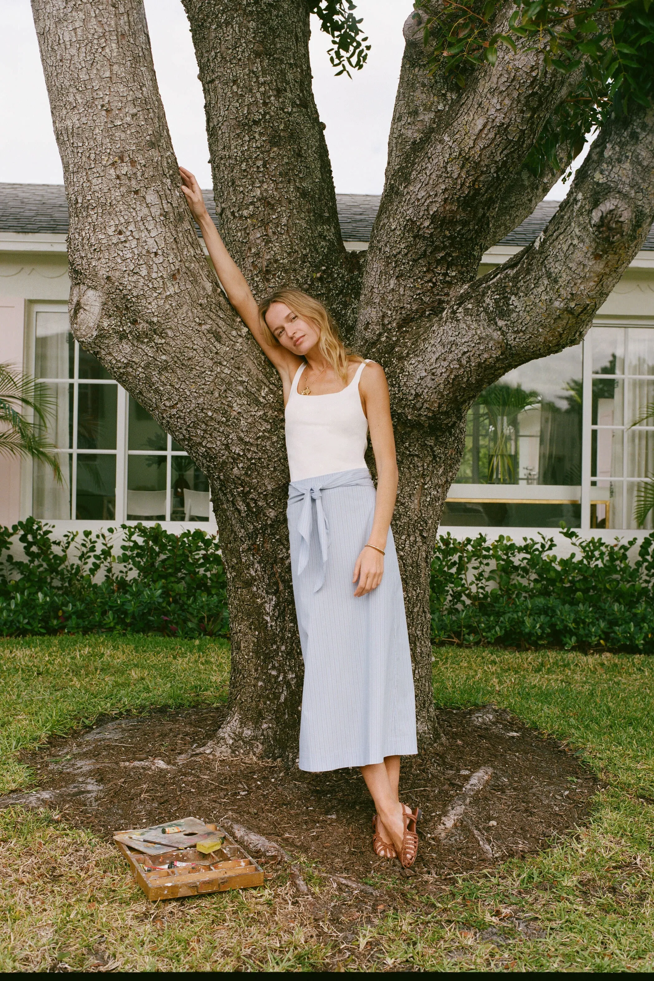 Blue and White Stripe Tie Front Cassie Skirt