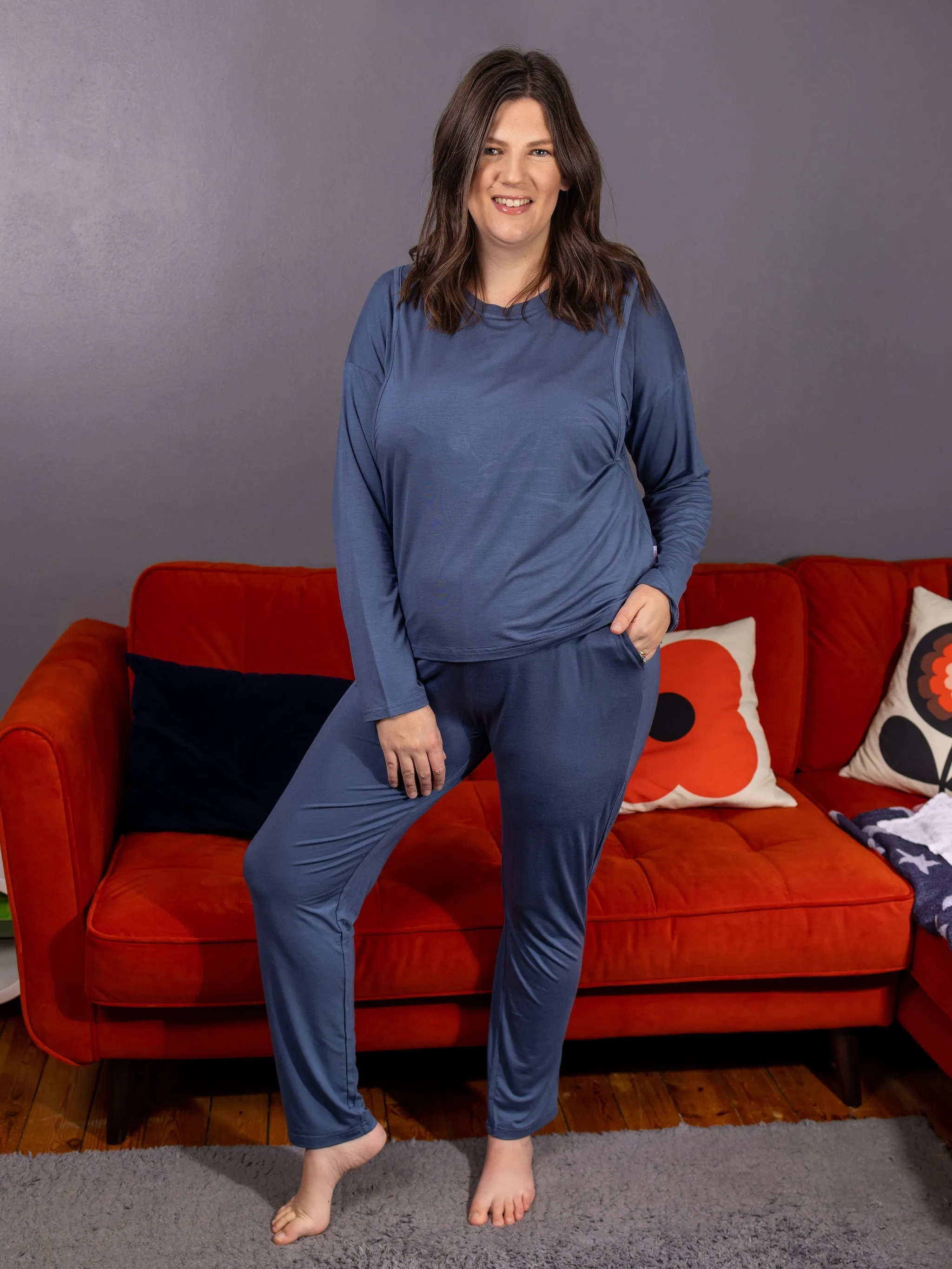 Blue Luxurious Breastfeeding Loungewear