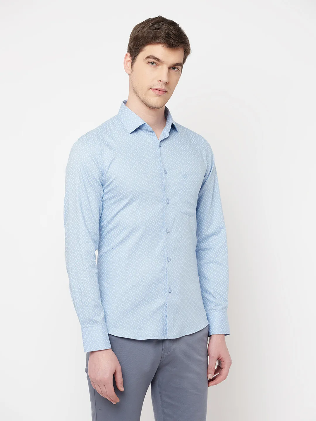 Blue Printed Casual Shirt