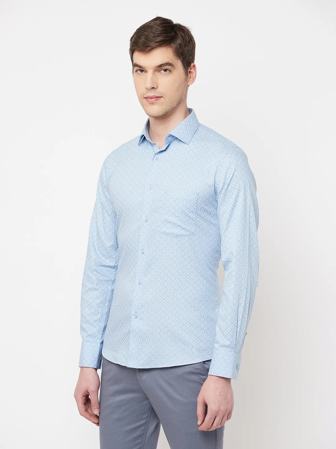 Blue Printed Casual Shirt