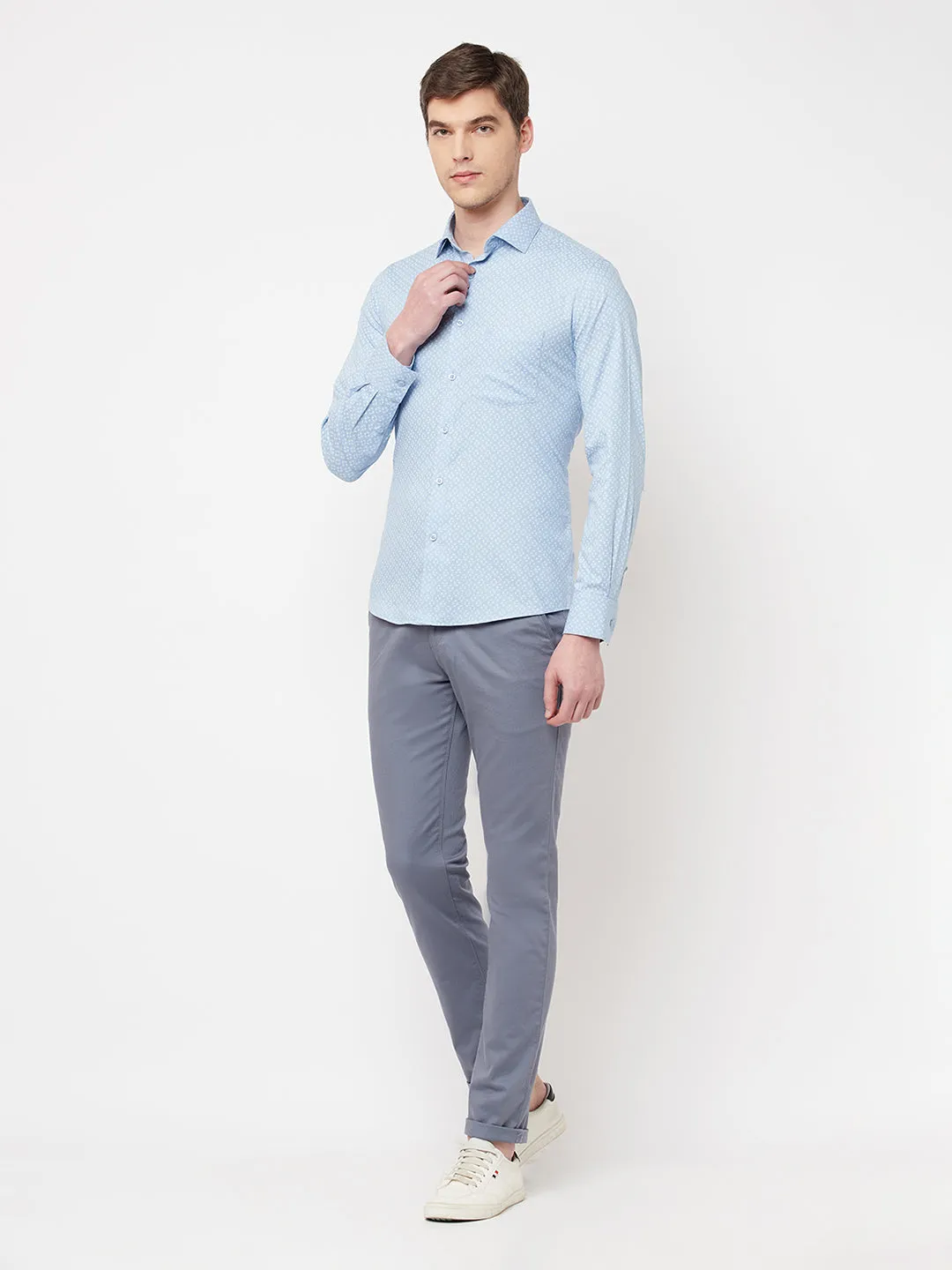 Blue Printed Casual Shirt