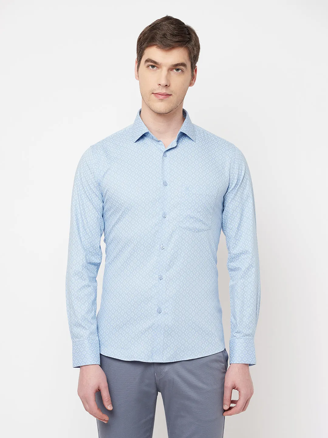 Blue Printed Casual Shirt