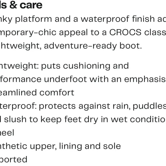 BNIB CROCS Crush Platform Waterproof Boots $80 pink size 8