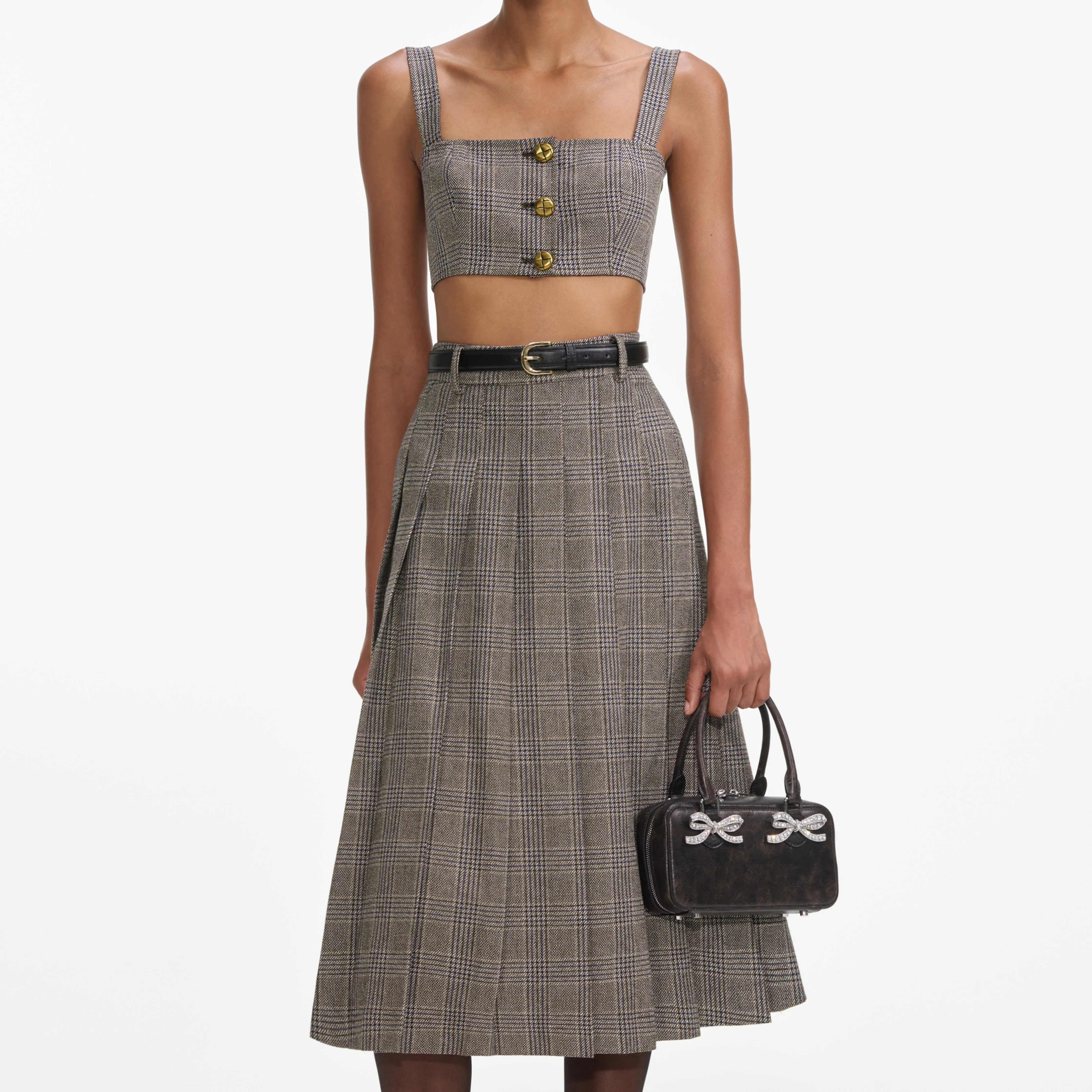 Brown Check Crop Top