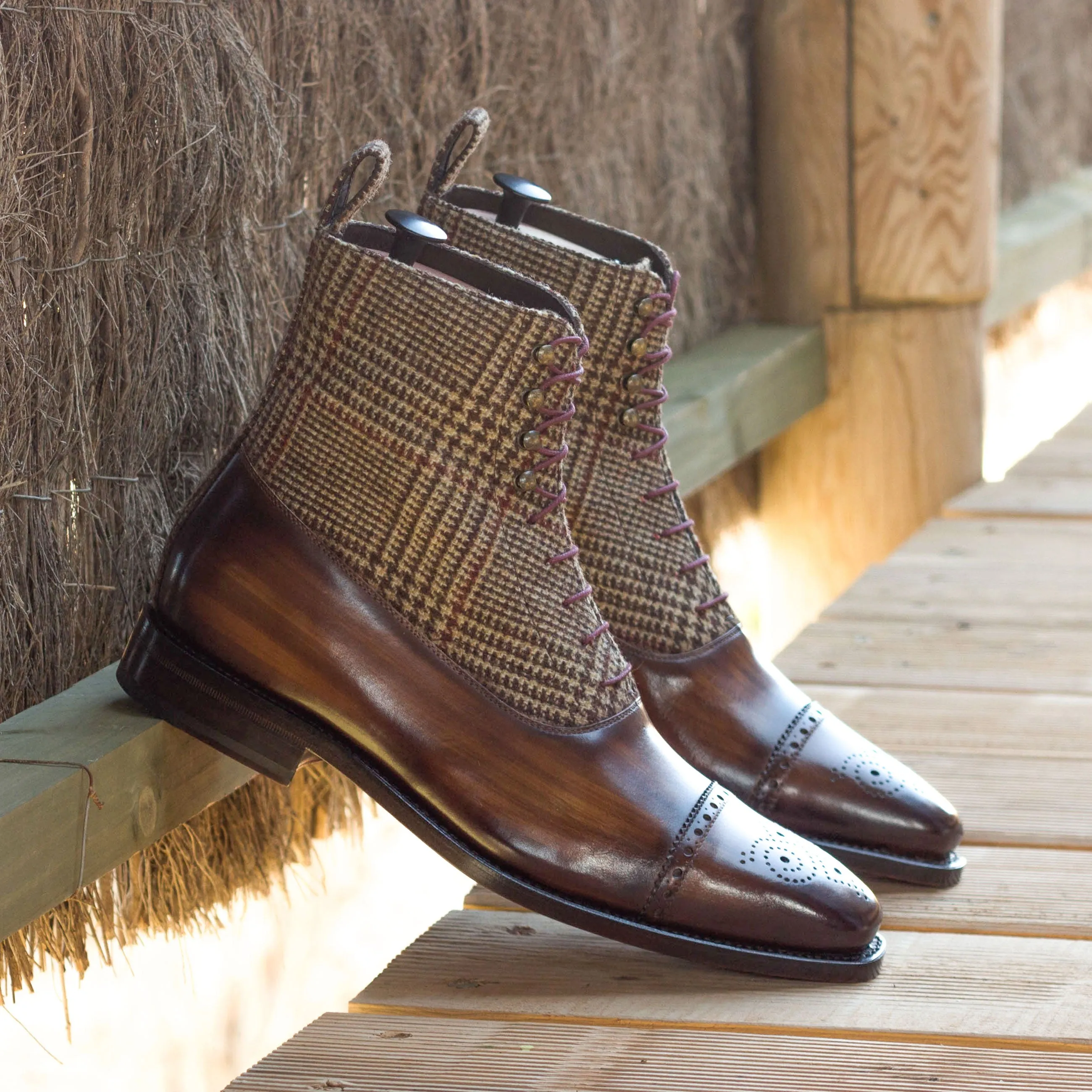 Brown Patina & Tweed Balmoral Boots