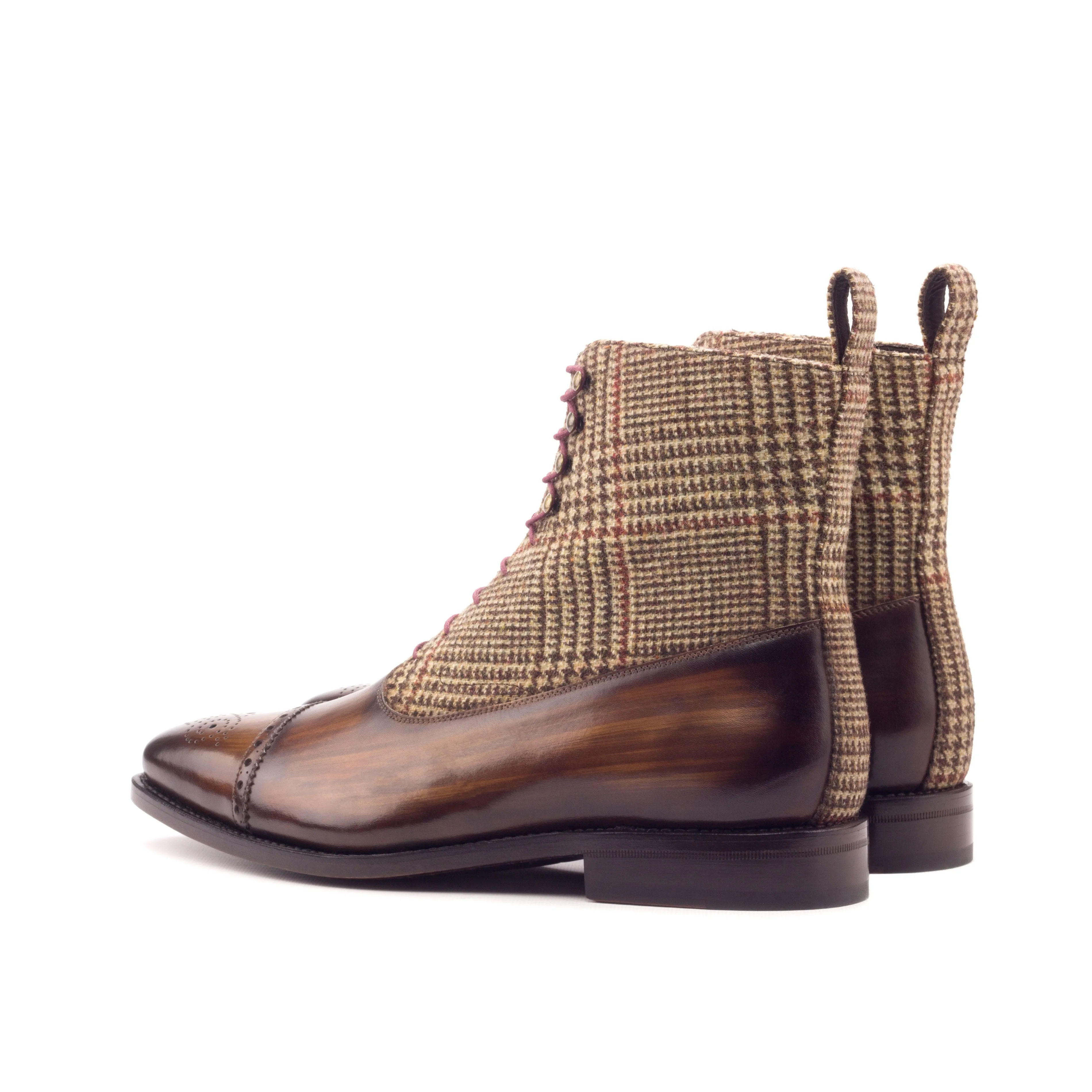 Brown Patina & Tweed Balmoral Boots
