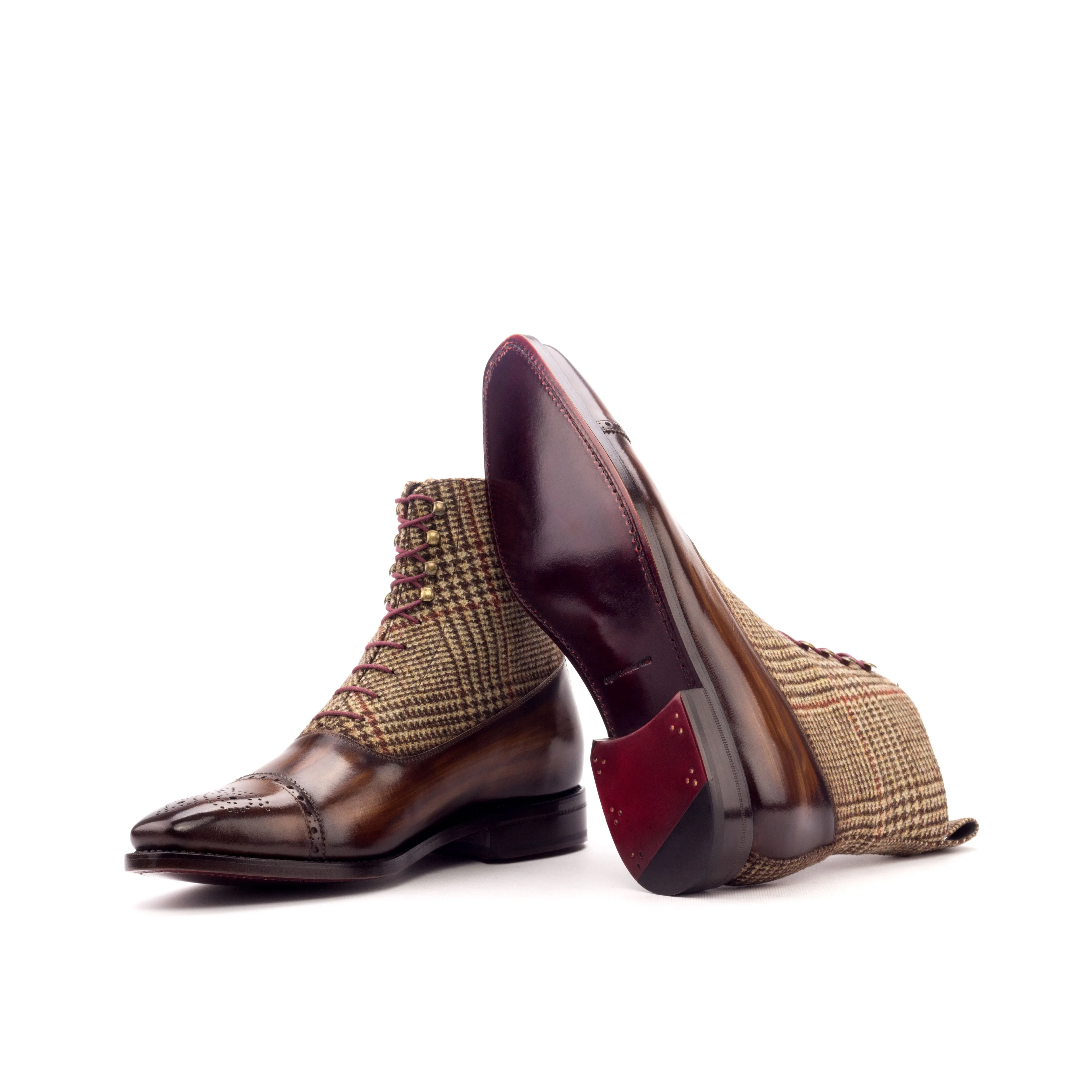Brown Patina & Tweed Balmoral Boots