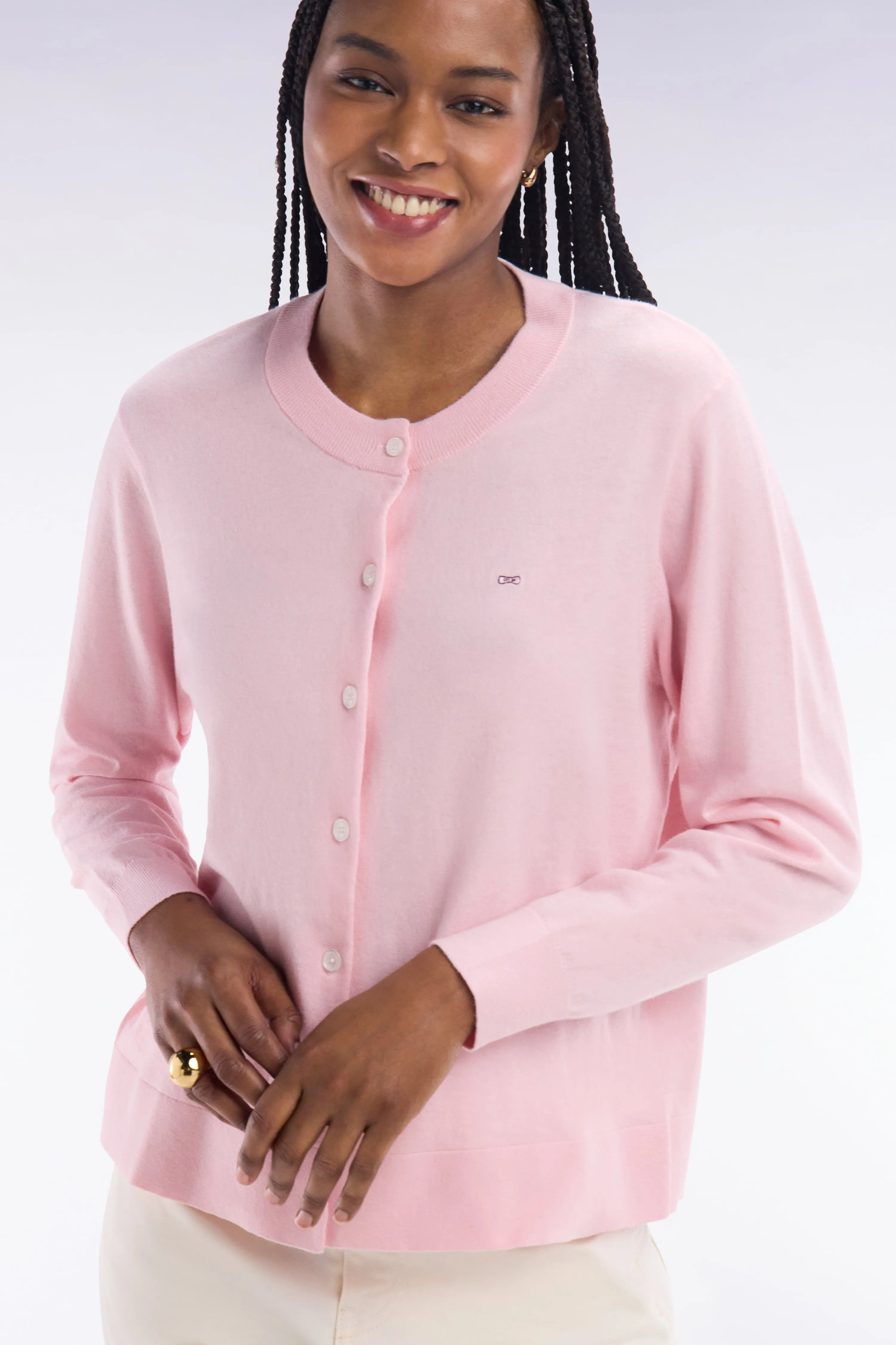 Cardigan en coton et soie mélangés rose coupe décontractée