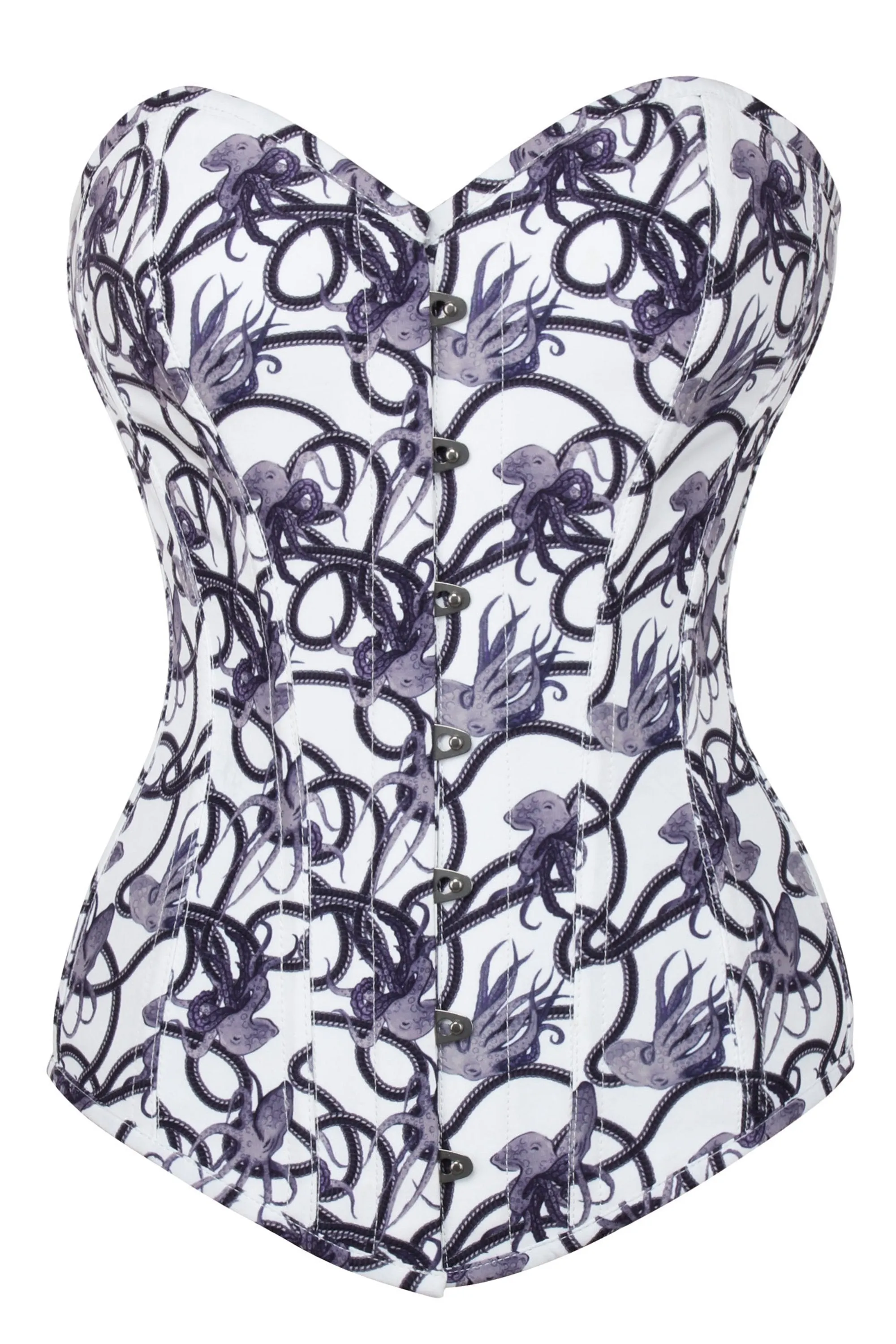 Charcoal Ink Octopus Print Longline Overbust Corset