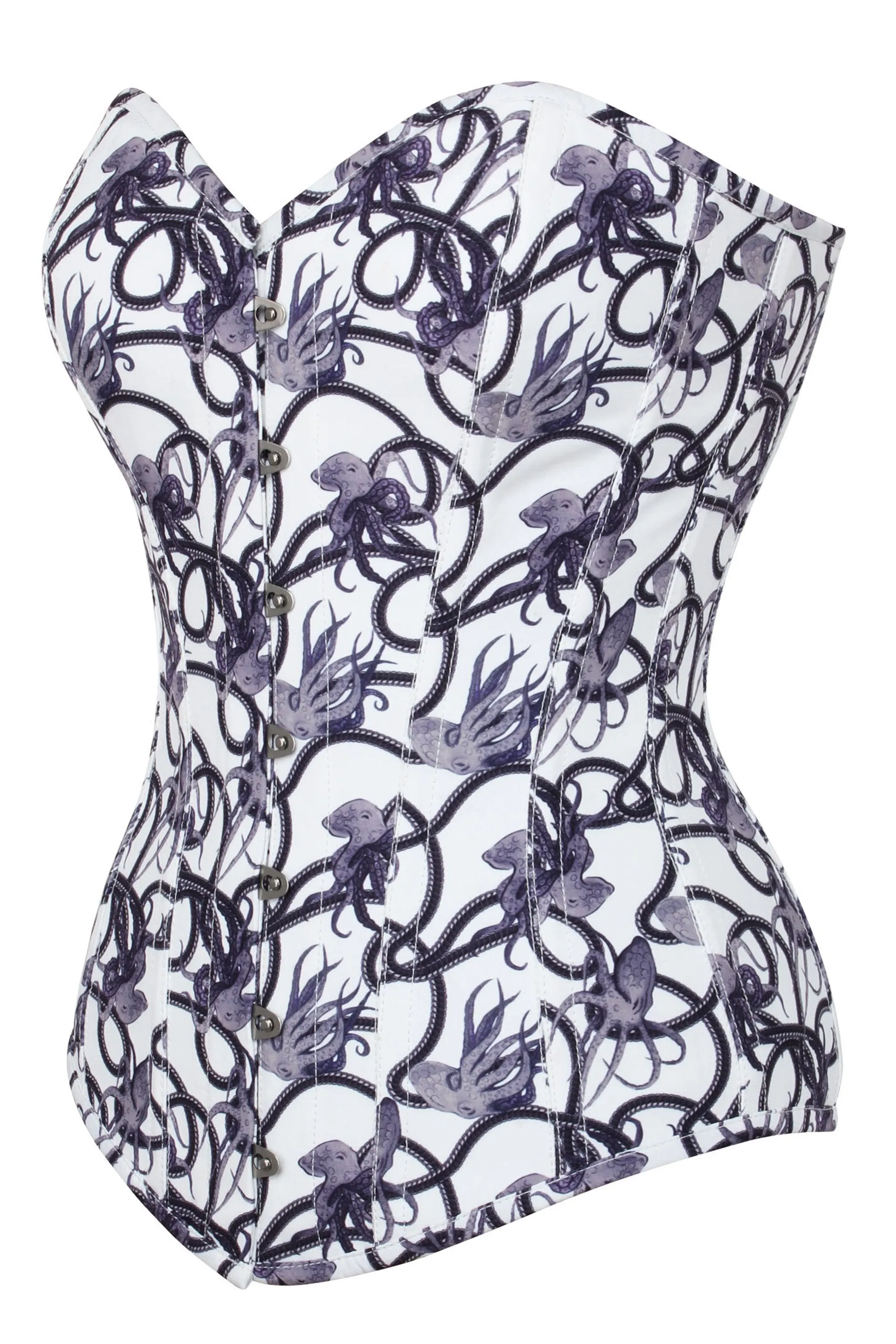 Charcoal Ink Octopus Print Longline Overbust Corset