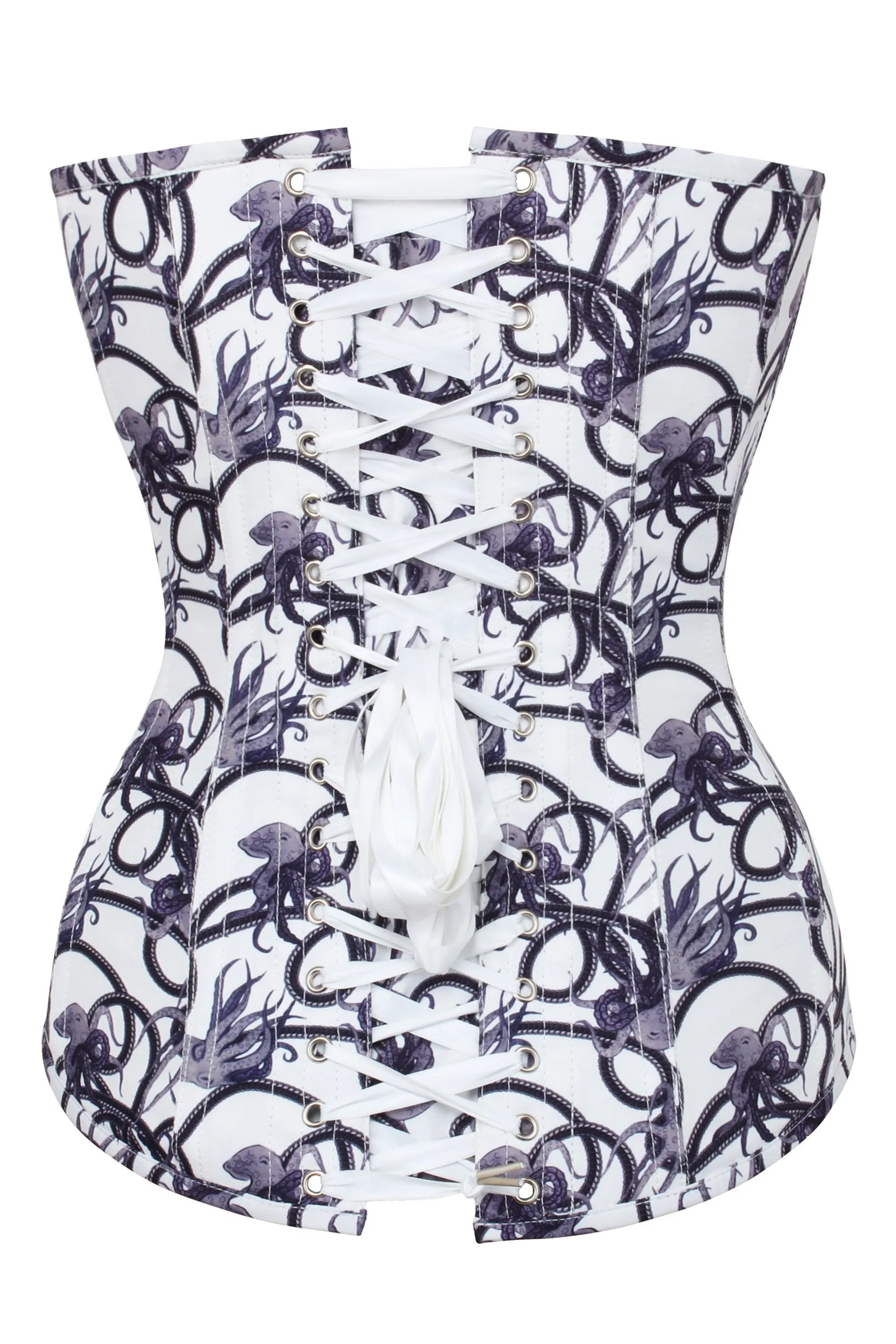 Charcoal Ink Octopus Print Longline Overbust Corset