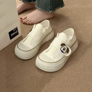 creamtopmall Cute Canvas Sneakers, Unisex Round Head Sporty Shoes, Strap Sneakers for Men and Women, Casual Everyday Athletic Flats, White Pink Shoes