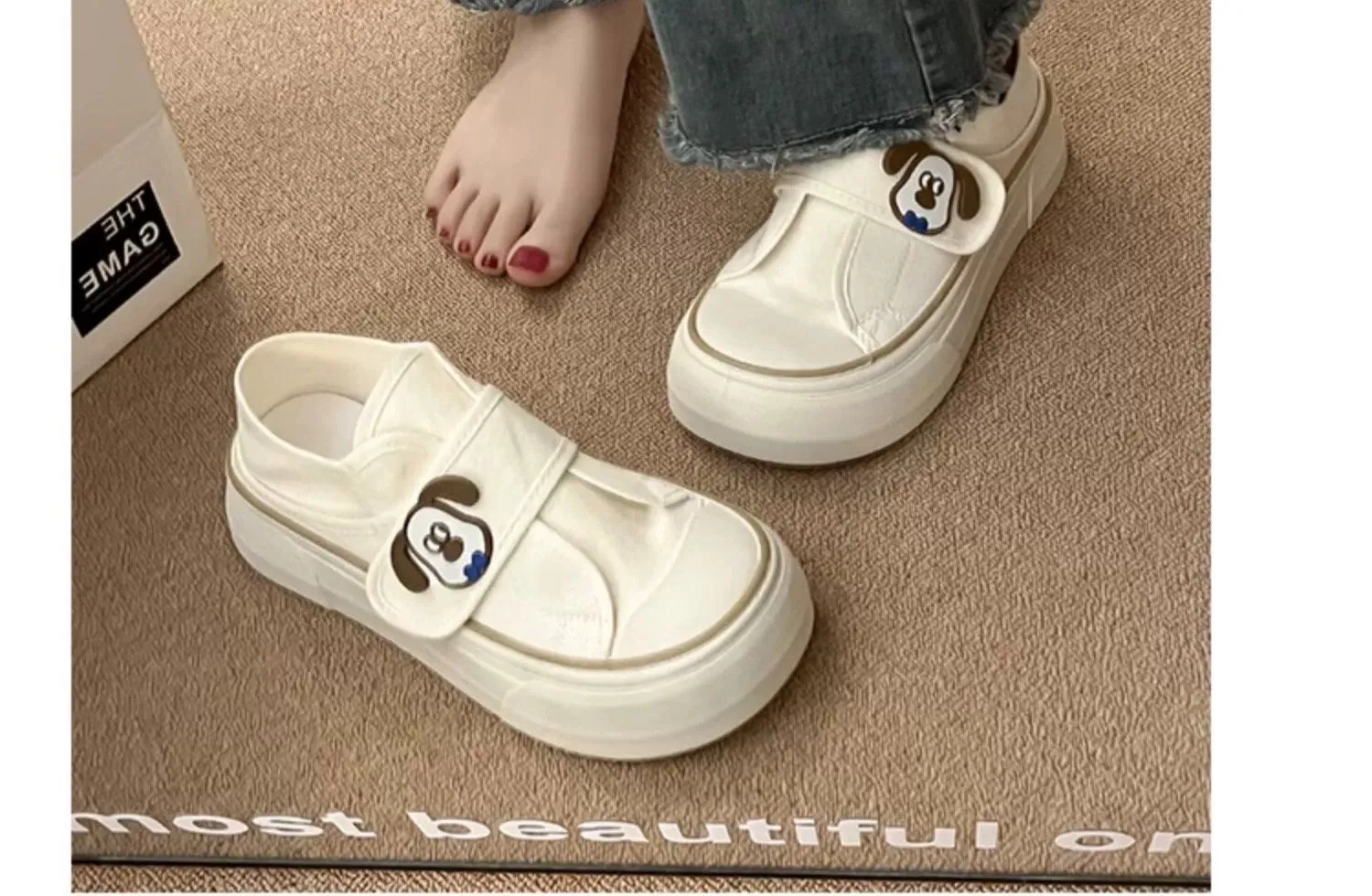 creamtopmall Cute Canvas Sneakers, Unisex Round Head Sporty Shoes, Strap Sneakers for Men and Women, Casual Everyday Athletic Flats, White Pink Shoes