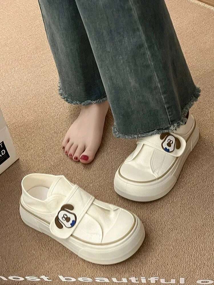 creamtopmall Cute Canvas Sneakers, Unisex Round Head Sporty Shoes, Strap Sneakers for Men and Women, Casual Everyday Athletic Flats, White Pink Shoes