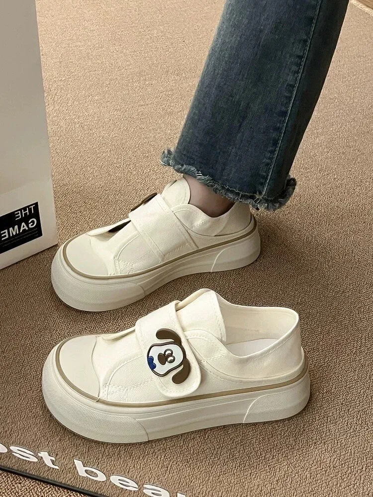 creamtopmall Cute Canvas Sneakers, Unisex Round Head Sporty Shoes, Strap Sneakers for Men and Women, Casual Everyday Athletic Flats, White Pink Shoes