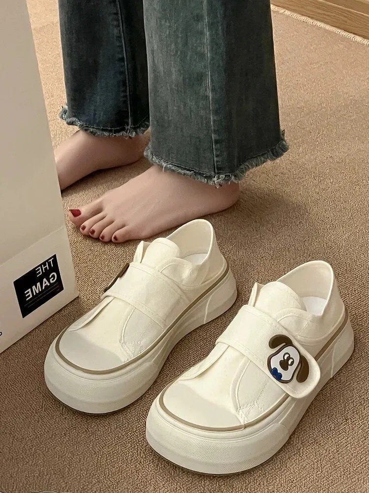 creamtopmall Cute Canvas Sneakers, Unisex Round Head Sporty Shoes, Strap Sneakers for Men and Women, Casual Everyday Athletic Flats, White Pink Shoes