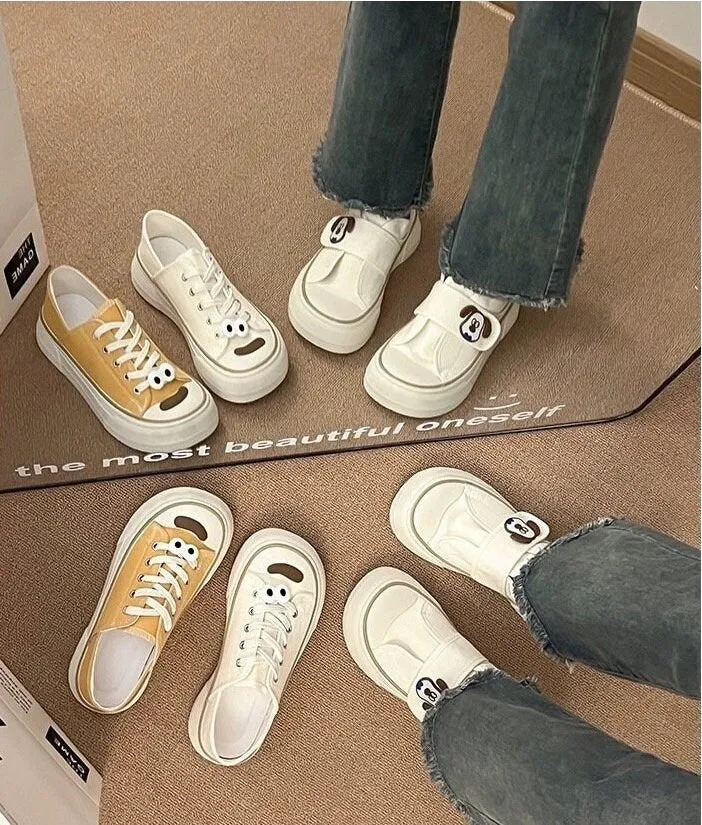 creamtopmall Cute Canvas Sneakers, Unisex Round Head Sporty Shoes, Strap Sneakers for Men and Women, Casual Everyday Athletic Flats, White Pink Shoes