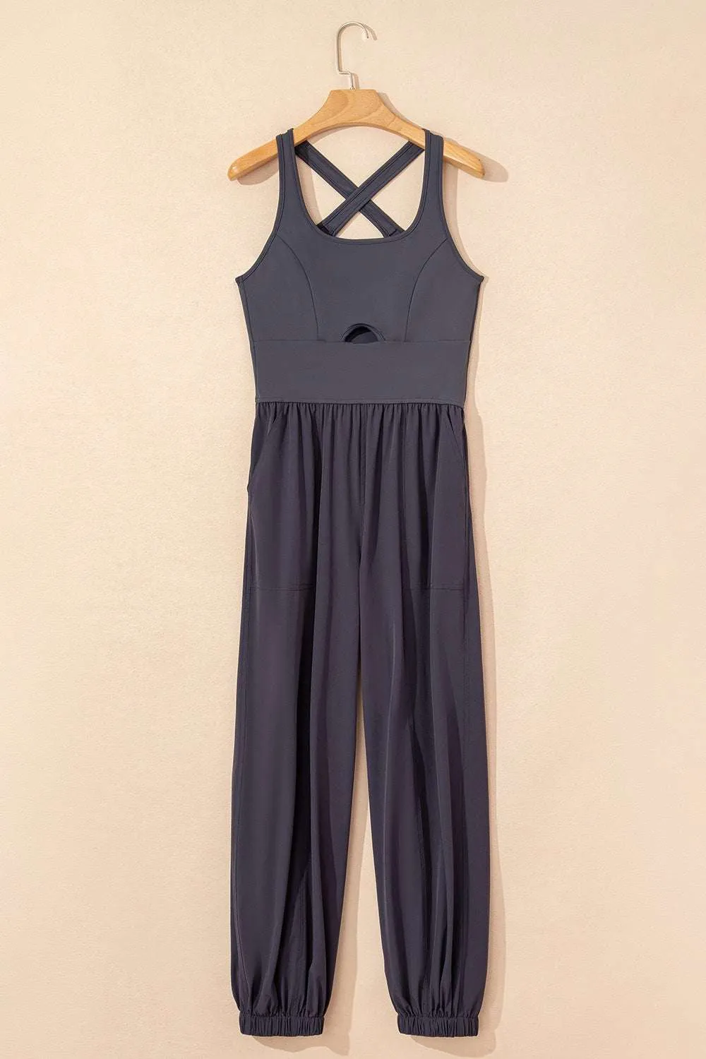 Cutout Square Neck Jumpsuit with Wide Straps for Active Wear