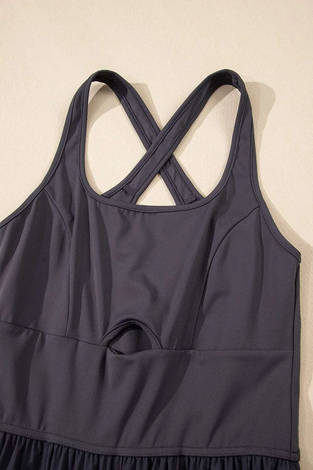 Cutout Square Neck Jumpsuit with Wide Straps for Active Wear