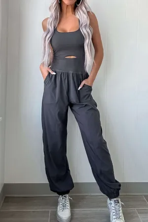 Cutout Square Neck Jumpsuit with Wide Straps for Active Wear