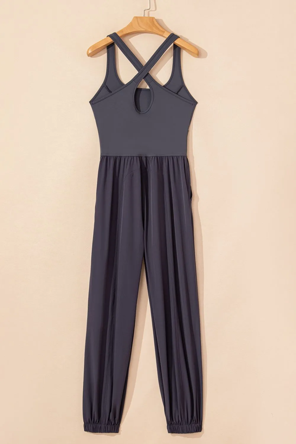 Cutout Square Neck Jumpsuit with Wide Straps for Active Wear