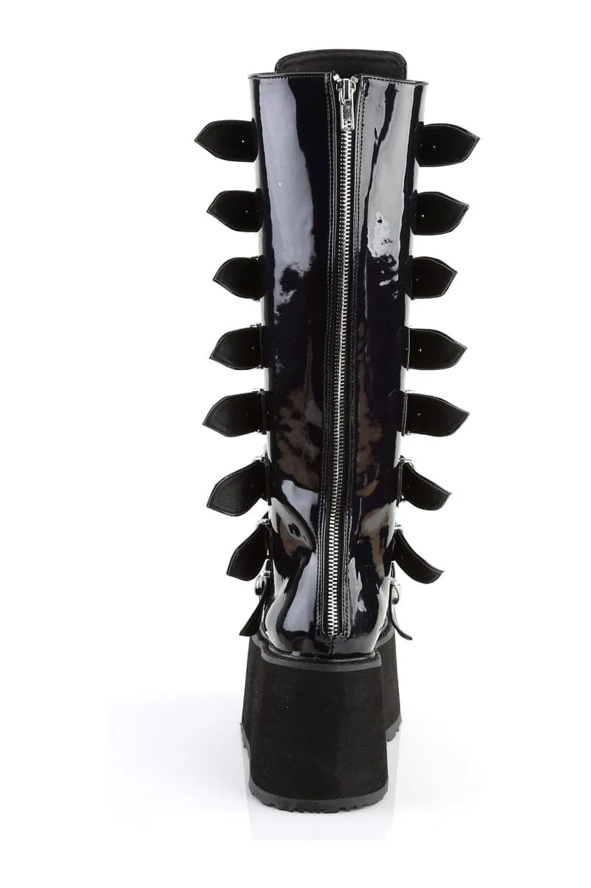 DAMNED-318 Black Hologram Patent Knee Boot