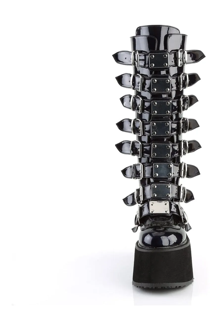 DAMNED-318 Black Hologram Patent Knee Boot
