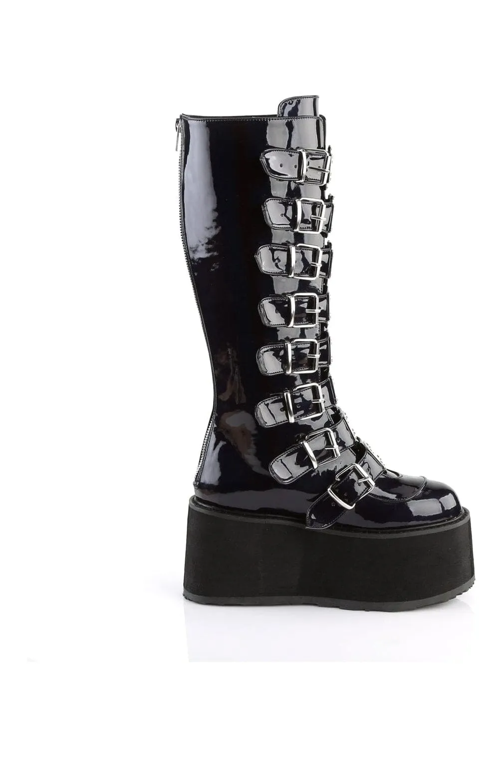 DAMNED-318 Black Hologram Patent Knee Boot