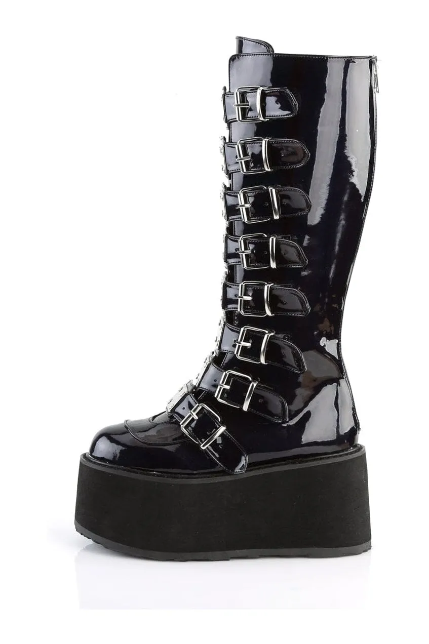 DAMNED-318 Black Hologram Patent Knee Boot