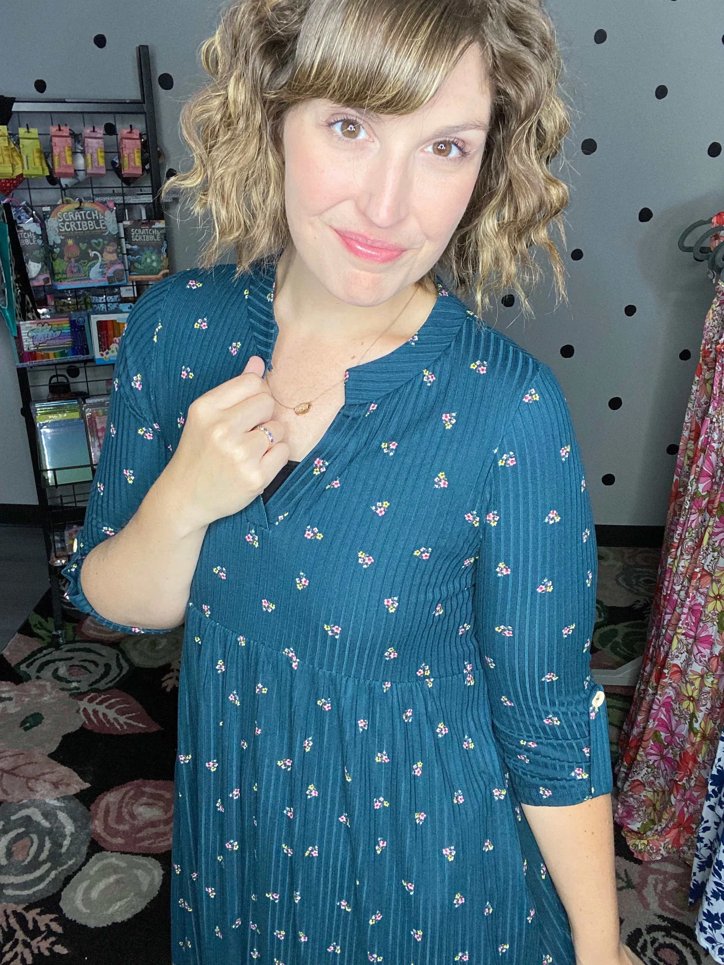 Dark Teal Ribbed Babydoll Dress