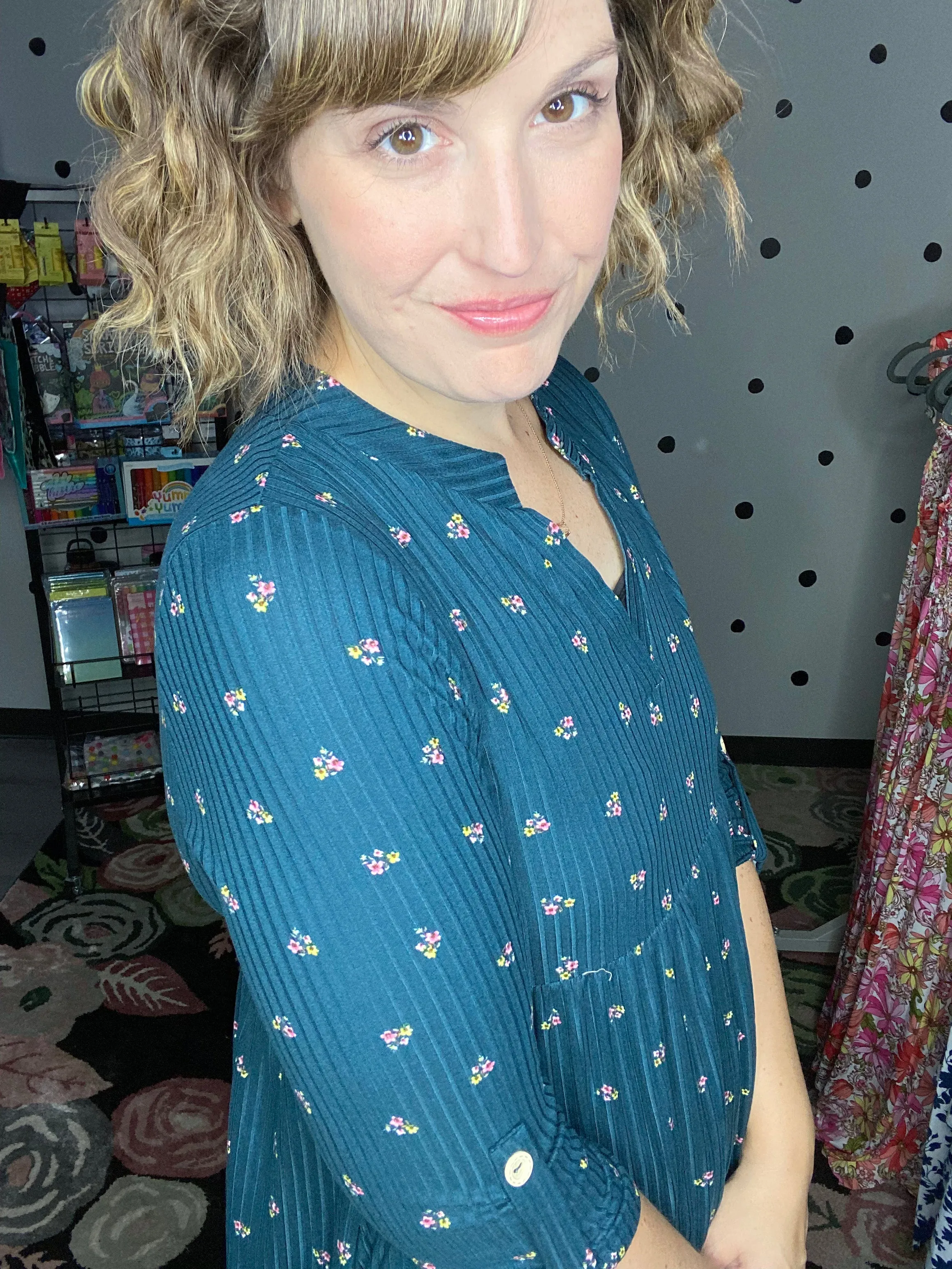 Dark Teal Ribbed Babydoll Dress