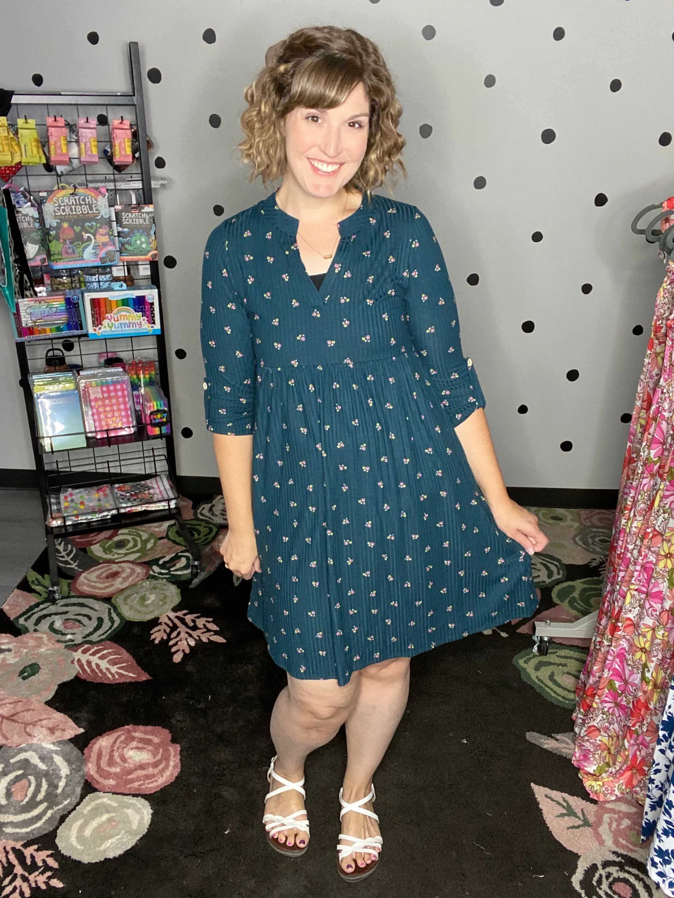 Dark Teal Ribbed Babydoll Dress