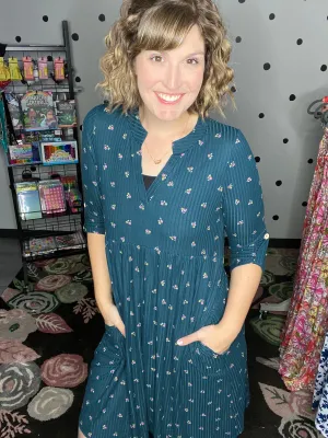 Dark Teal Ribbed Babydoll Dress
