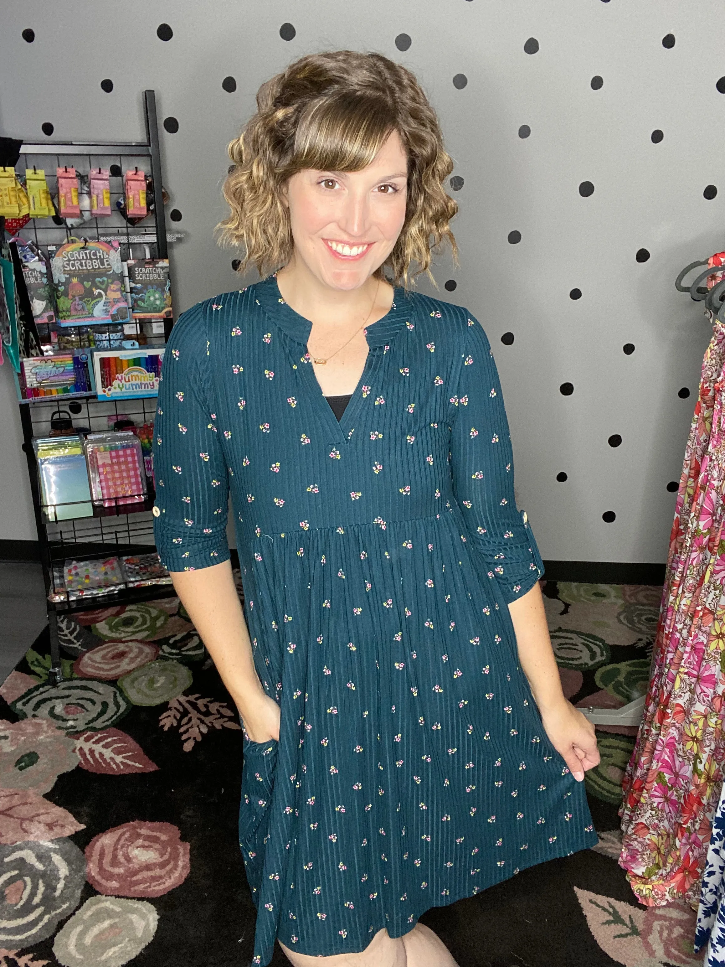 Dark Teal Ribbed Babydoll Dress