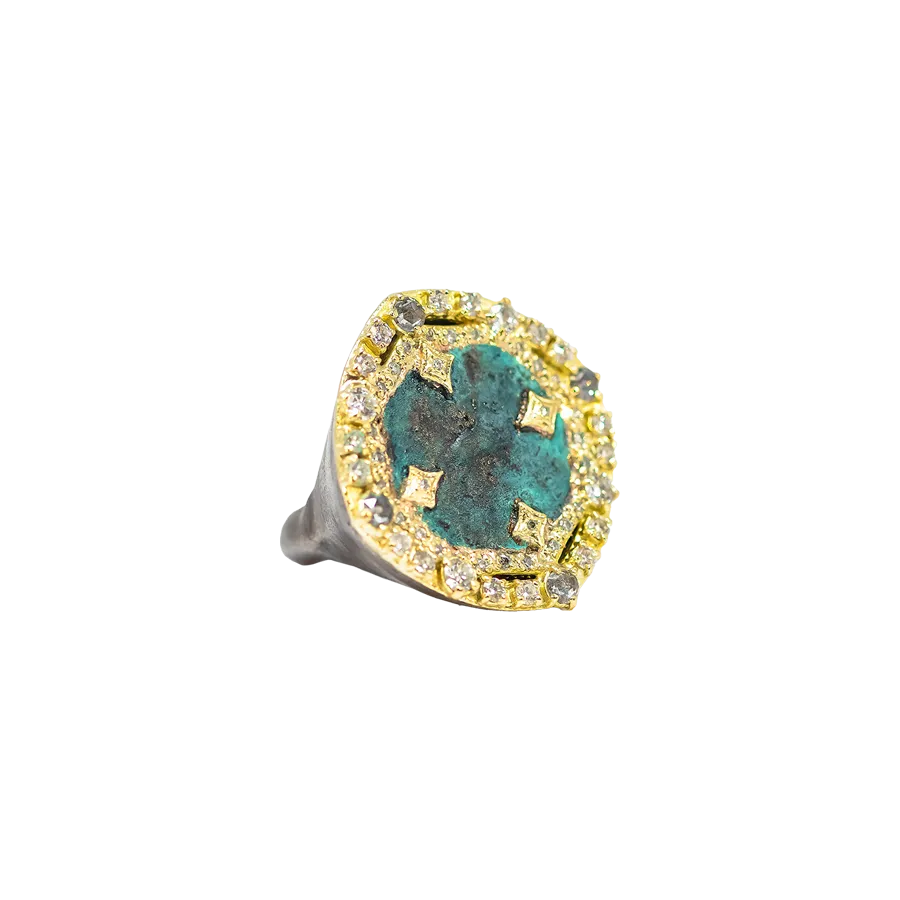 DISC ARTIFACT TEAL PATINA STATEMENT RING