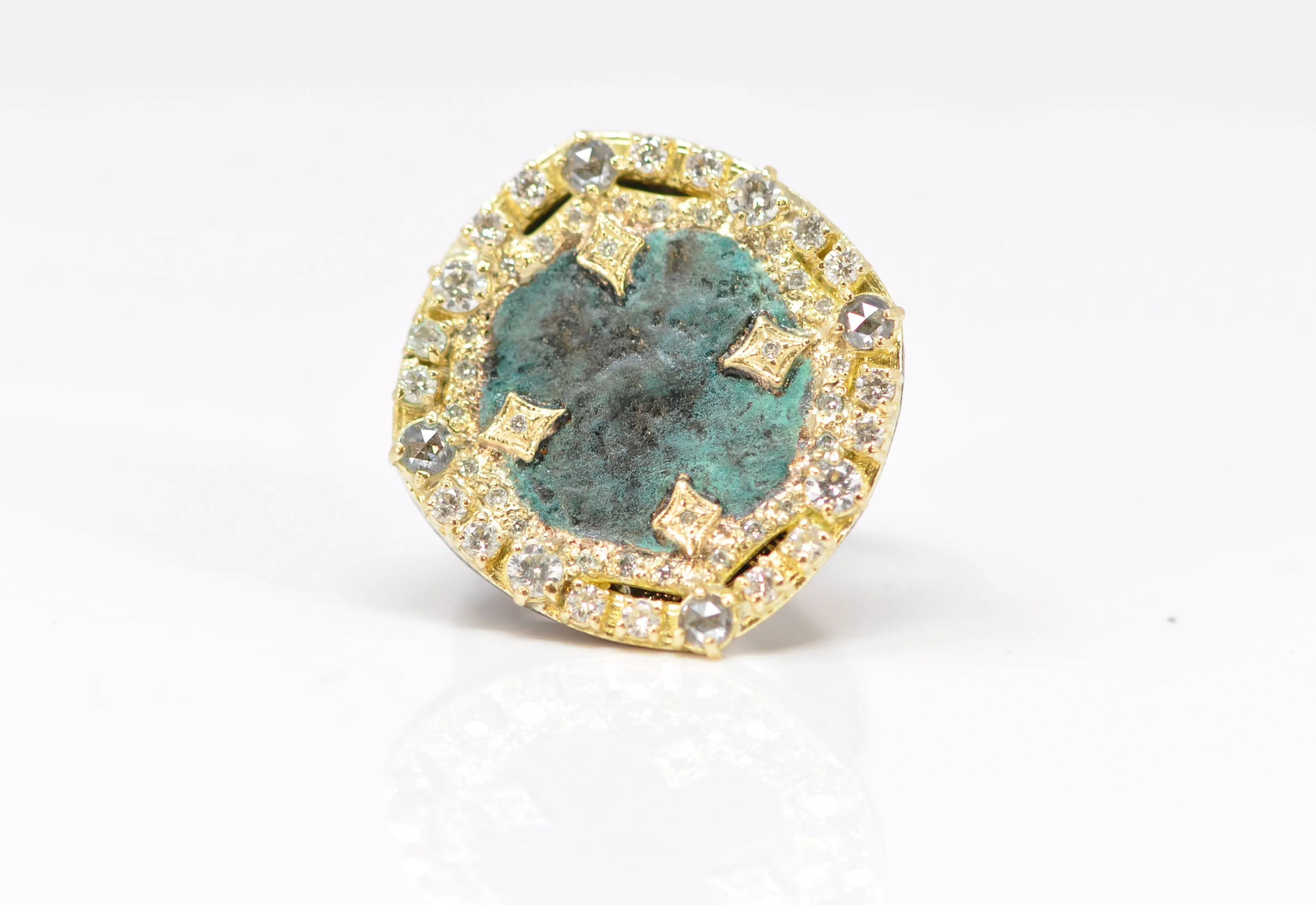 DISC ARTIFACT TEAL PATINA STATEMENT RING