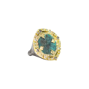 DISC ARTIFACT TEAL PATINA STATEMENT RING