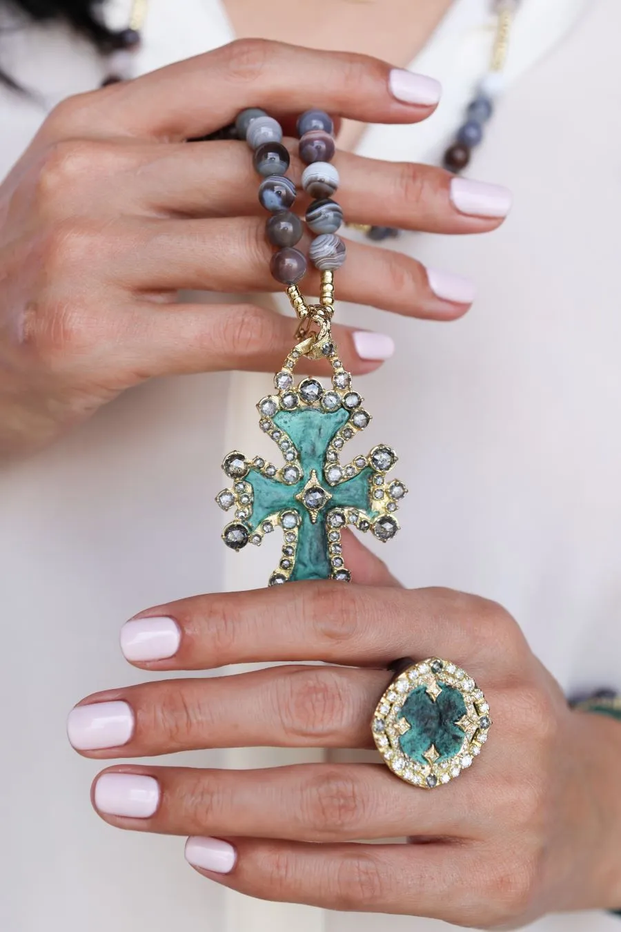 DISC ARTIFACT TEAL PATINA STATEMENT RING