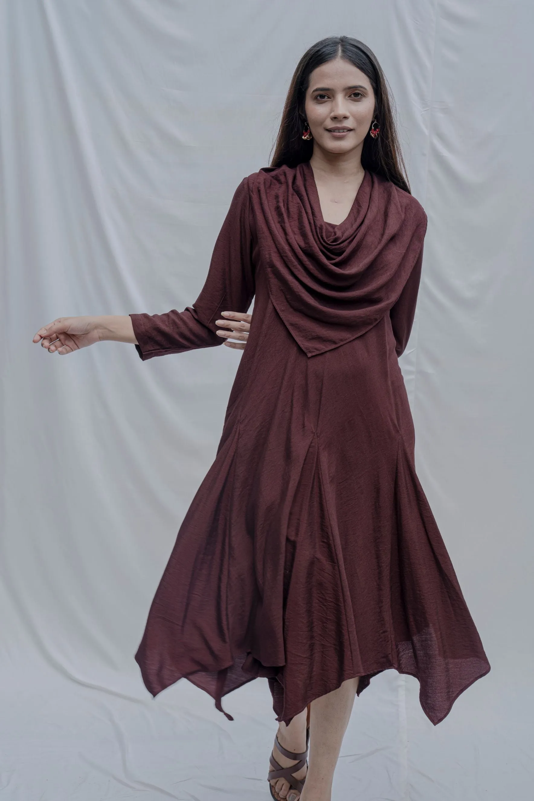 Dream- Wine Draped Cowl dress