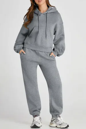 Dropped Shoulder Hoodie & Pants Set – Comfy & Sporty