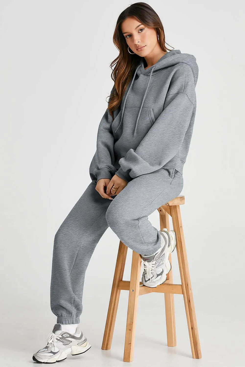 Dropped Shoulder Hoodie & Pants Set – Comfy & Sporty