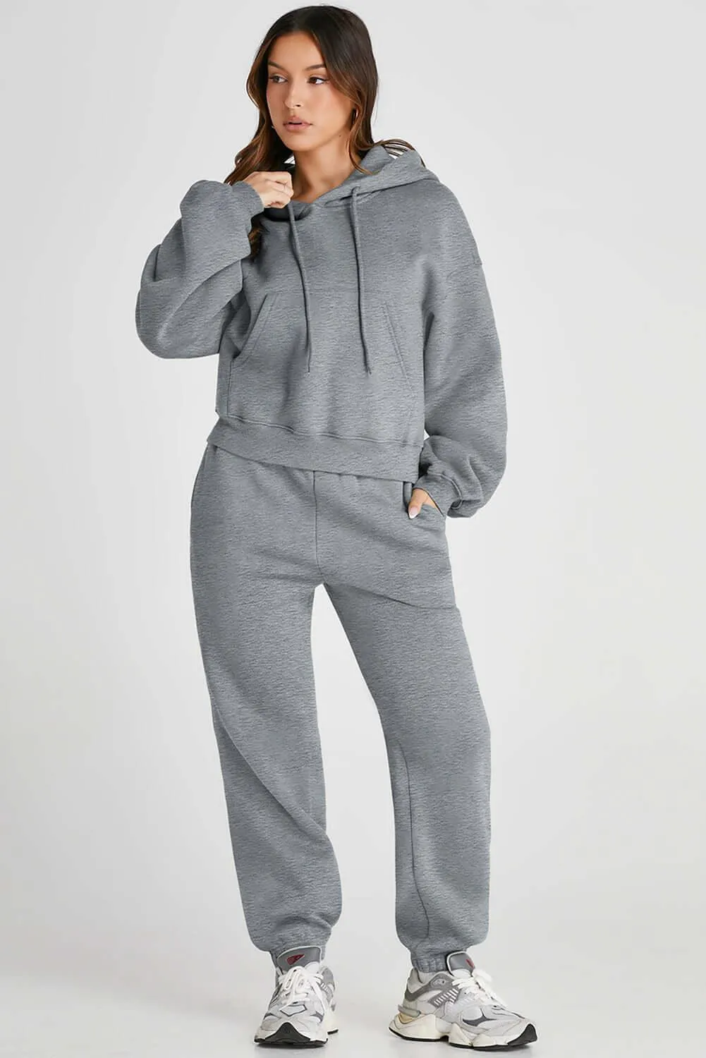 Dropped Shoulder Hoodie & Pants Set – Comfy & Sporty