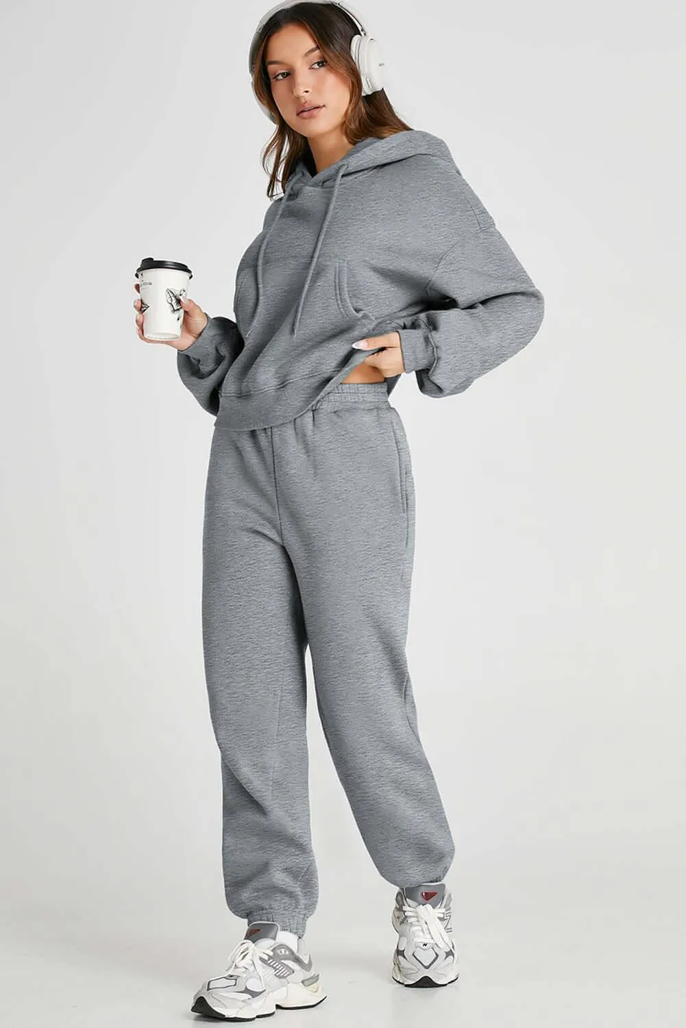 Dropped Shoulder Hoodie & Pants Set – Comfy & Sporty