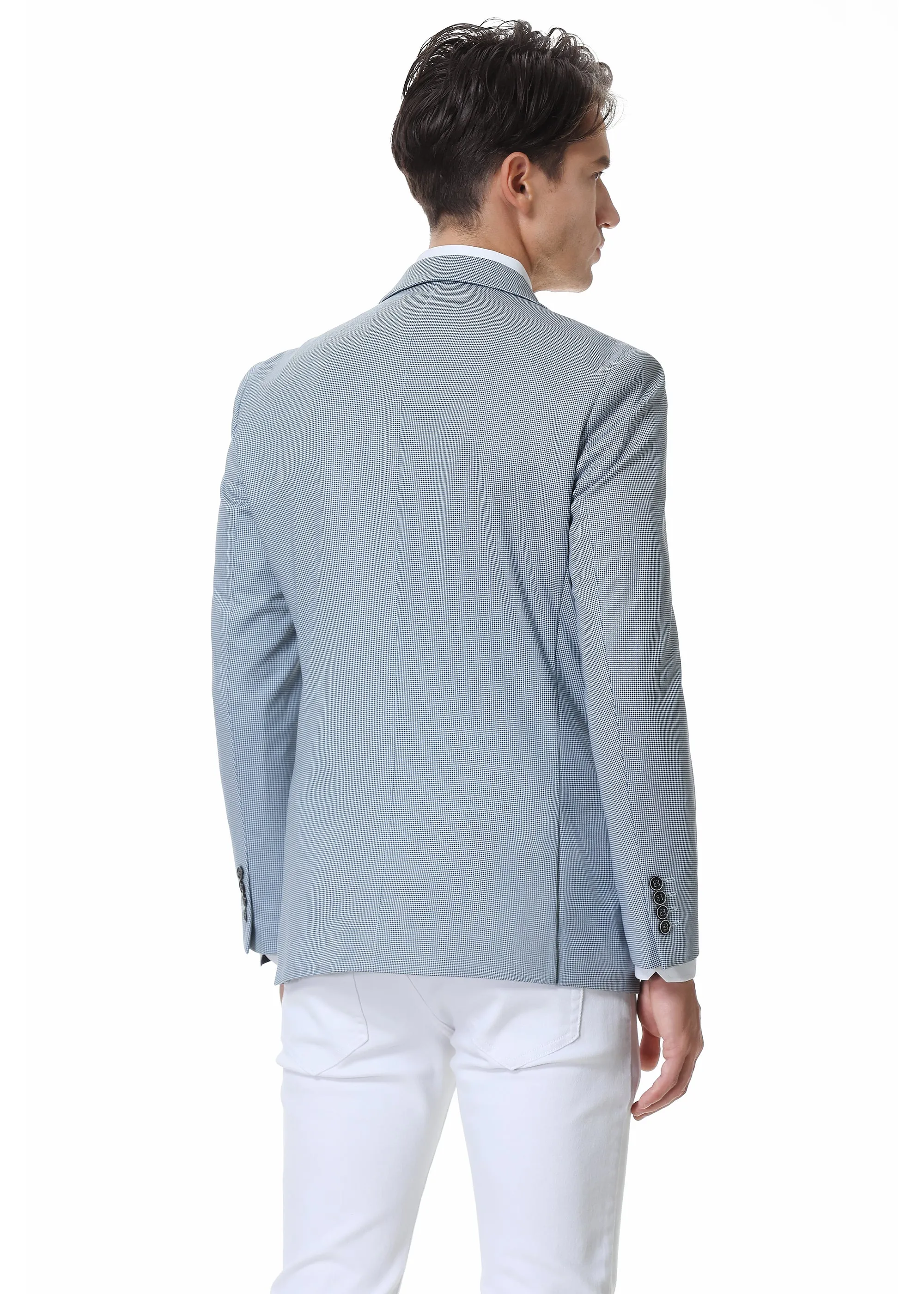 Duchamp London Blue Gingham Stretch Sport Coat