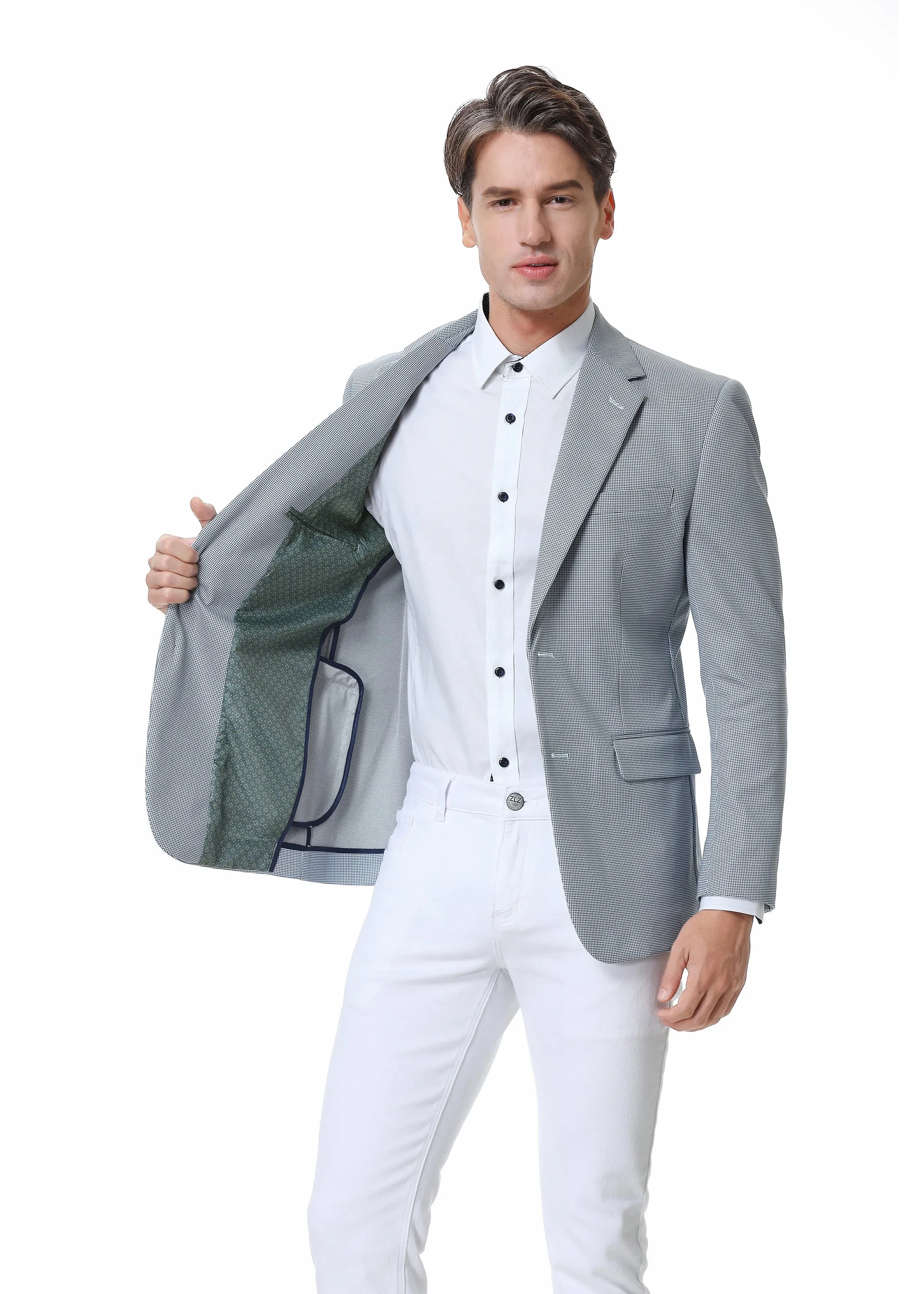 Duchamp London Blue Gingham Stretch Sport Coat
