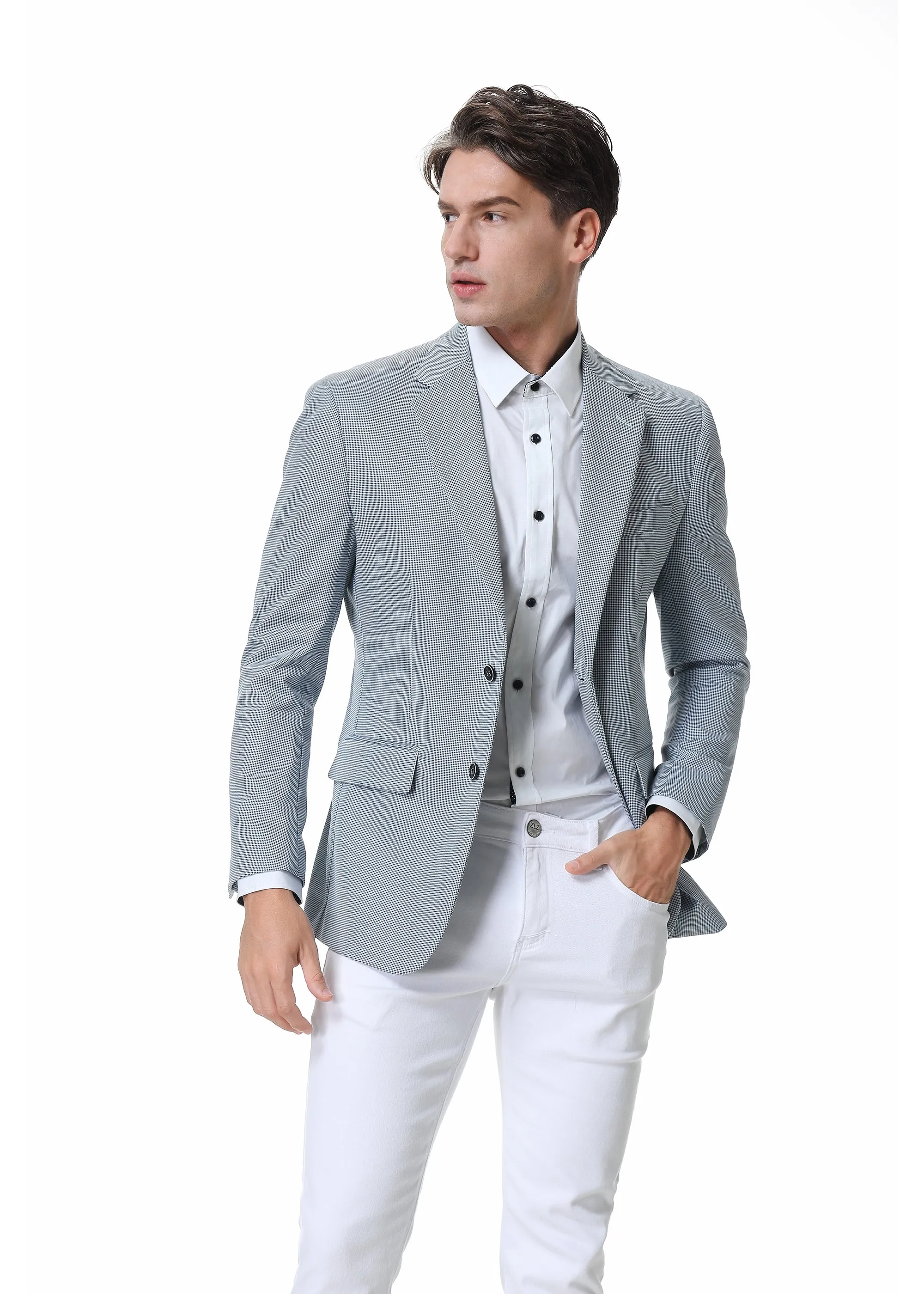 Duchamp London Blue Gingham Stretch Sport Coat